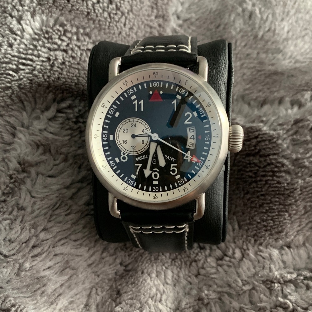 Black and silver  Ferro & Company Watch with Leather Strap. No papers or box